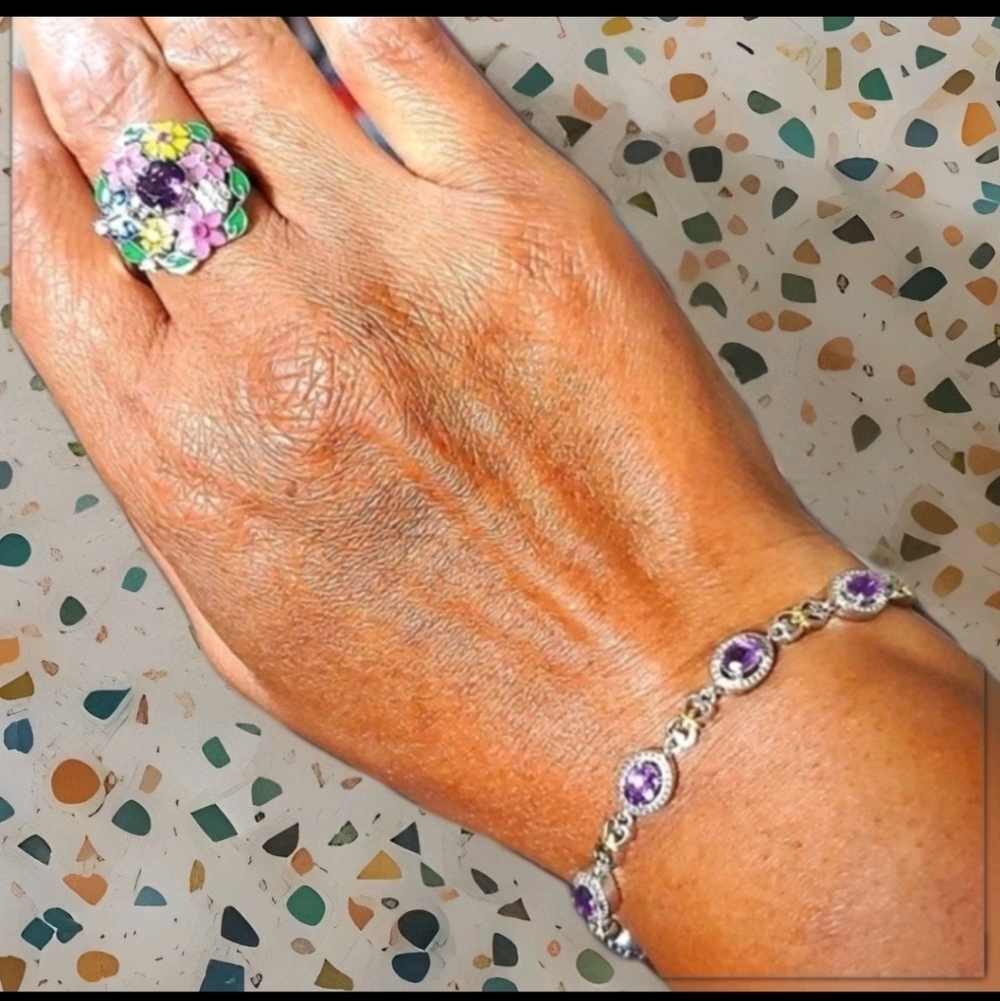 Genuine Gemstone Station Bolo Bracelet in Gold Rhodium & Platinum Plated 2.75ctw - Picture 6 of 7